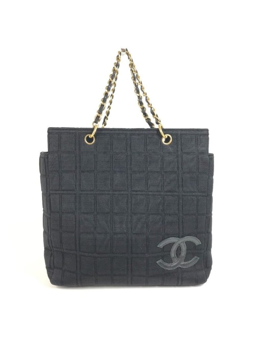 Chanel Shoulder Bag CC Logo Choco Bar Cotton Black